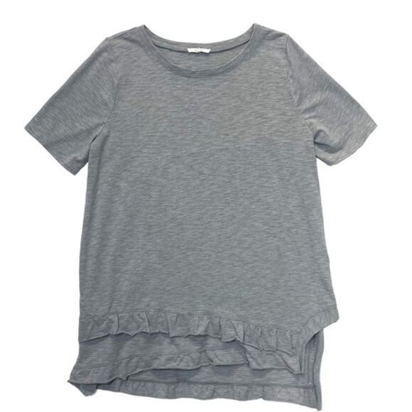 Easel Ruffle Hem Top Short Sleeve Asymmetrical Heather Gray T-shirt size large - Picture 9 of 9